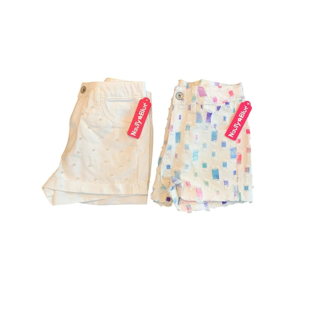 2 Piece Girls Bundle Coquette Pearlcore Pastel Patchwork Denim Shorts Size 8